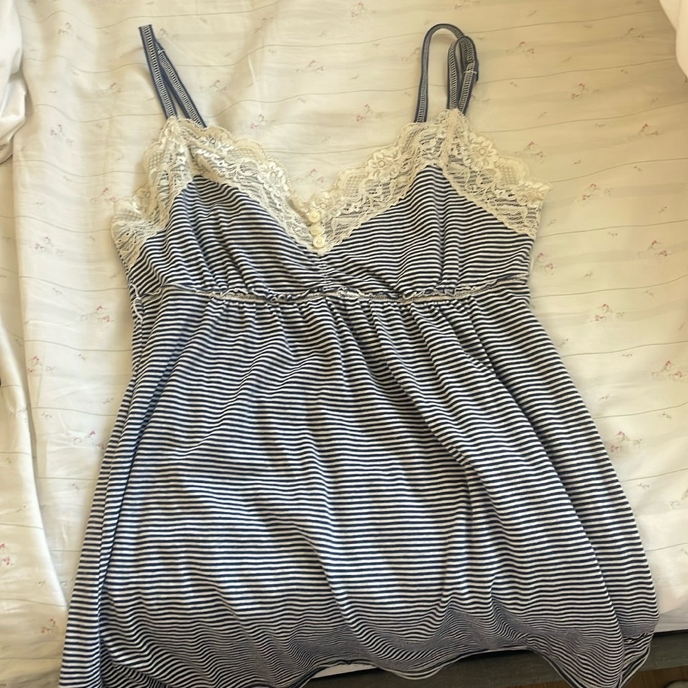 Lacy blue and white striped top